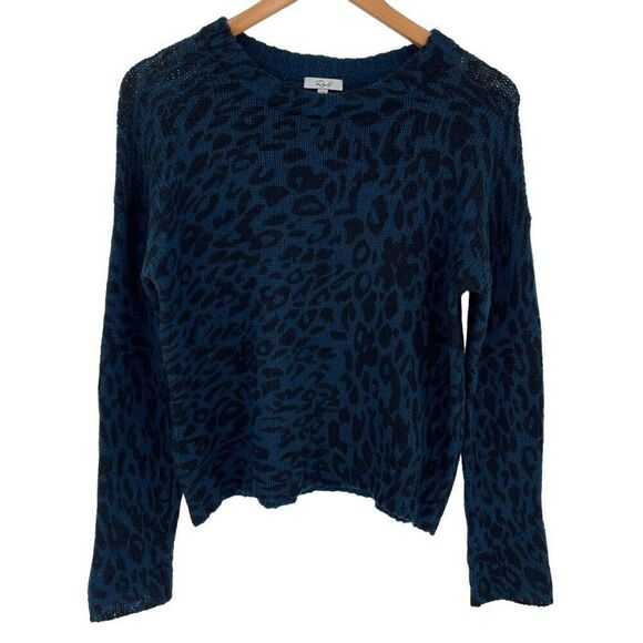 Rails Donovan Animal Print Leopard Wool Alpaca Crewneck Sweater Blue Women XS - Picture 1 of 5